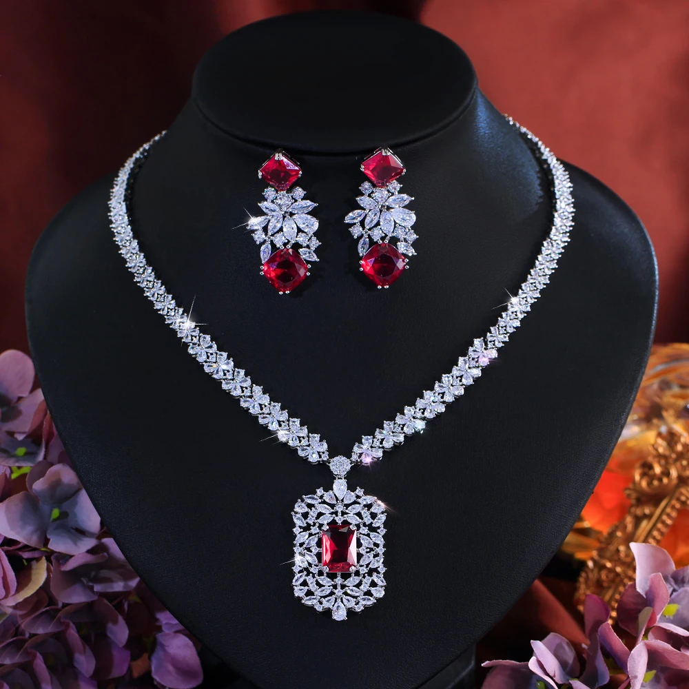 CWWZircons Prachtvolle Dubai Königsblaue Kubische Zirkonia Große Blumen-Braut-Halskette Schmucksets Hochzeitsfeier Damen-Accessoires T0721 – Detail 6