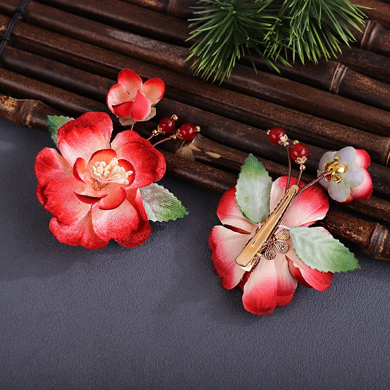 Bracelet Hand String Handmade Gradient Camellia Hair Accessories Hair Clip Hanfu Accessories New Chinese Antique Side Clip Spot