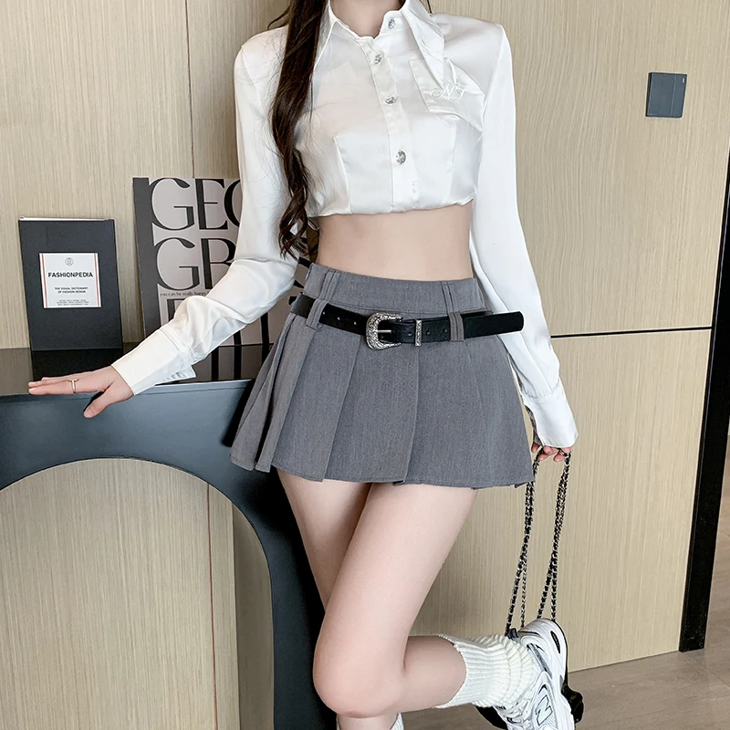 Y2K Irregular Pleated Mini Skirts Women High Waist Solid A Line Skirt Petite. Sexy. Korean Streetwear Casual Skirt