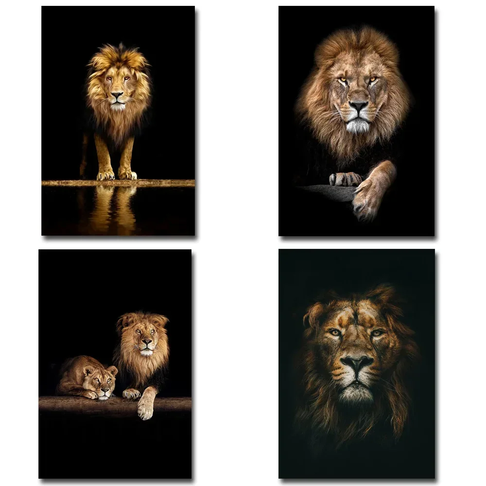 1PCS frameless Canvas paintingClassic Vintage Animal Wall Art, Wild African Lion in The Dark, HD Canvas Printed Poster, Home