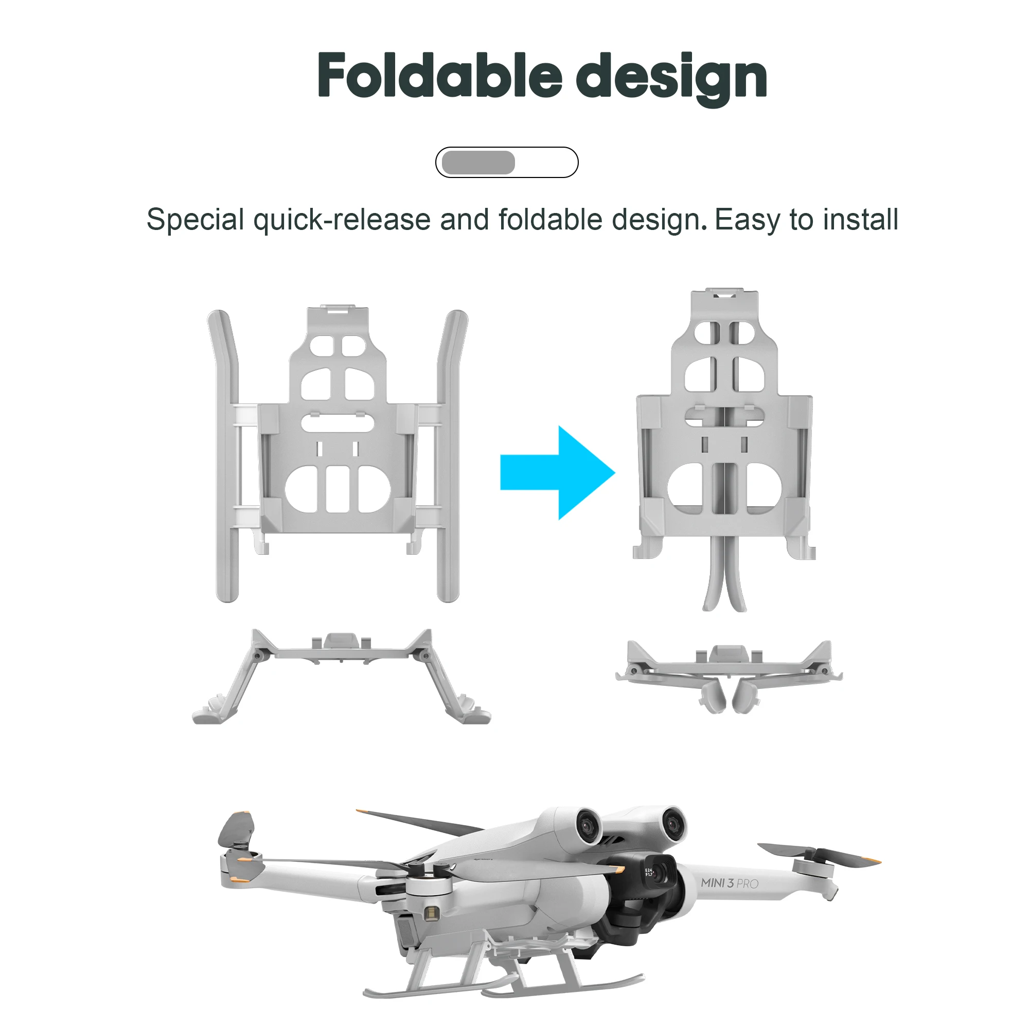 Support d'hélice pliable pour train d'atterrissage, garde d'hélice, accessoires de importateur DJI Mini 3 Pro, couvercle d'hélice sphérique, pièces 3 en 1