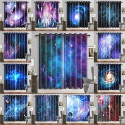 Purple Blue Galaxy Space Universe Stars Starry Window Curtains For Living Room Kids Bedroom Bathroom Kicthen Door Home Decor2Pcs