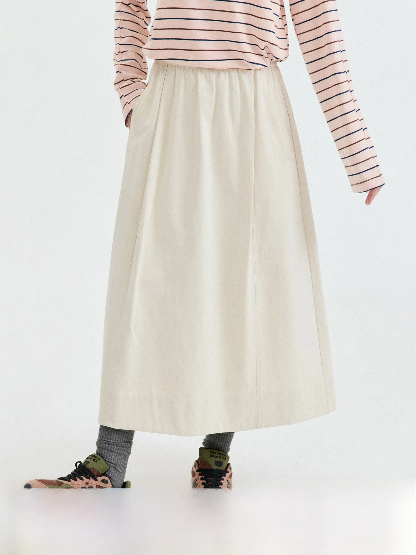 North Island AMUU Original Korean Style  Color Elastic Waist A-Line  Skirt Women's Gentle Mid-Length Skirt
