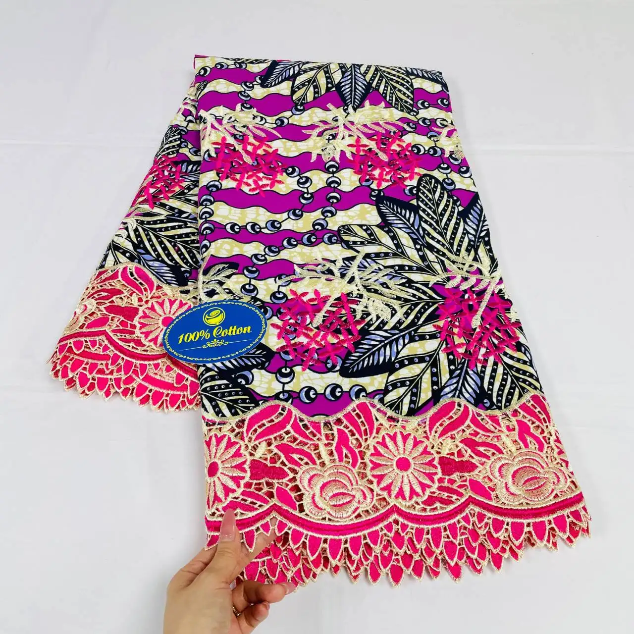 

5 yard African Wax Brocade Lace Fabric Hight Qualiy 100% Cotton Ankara Wax Satin Print Lace Fabric For Woman Evening Dresses KL1