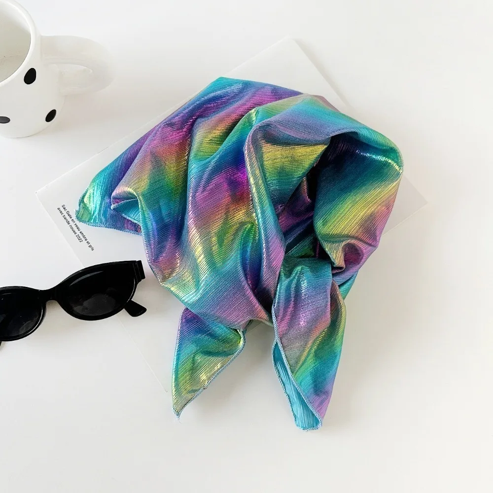 

Y2K жидкий серебряный шарф для волос, мягкая повязка на голову, лазерная цветная повязка для волос, тонкий шарф в стиле хип-хоп, бандана в стиле панк, уличная одежда