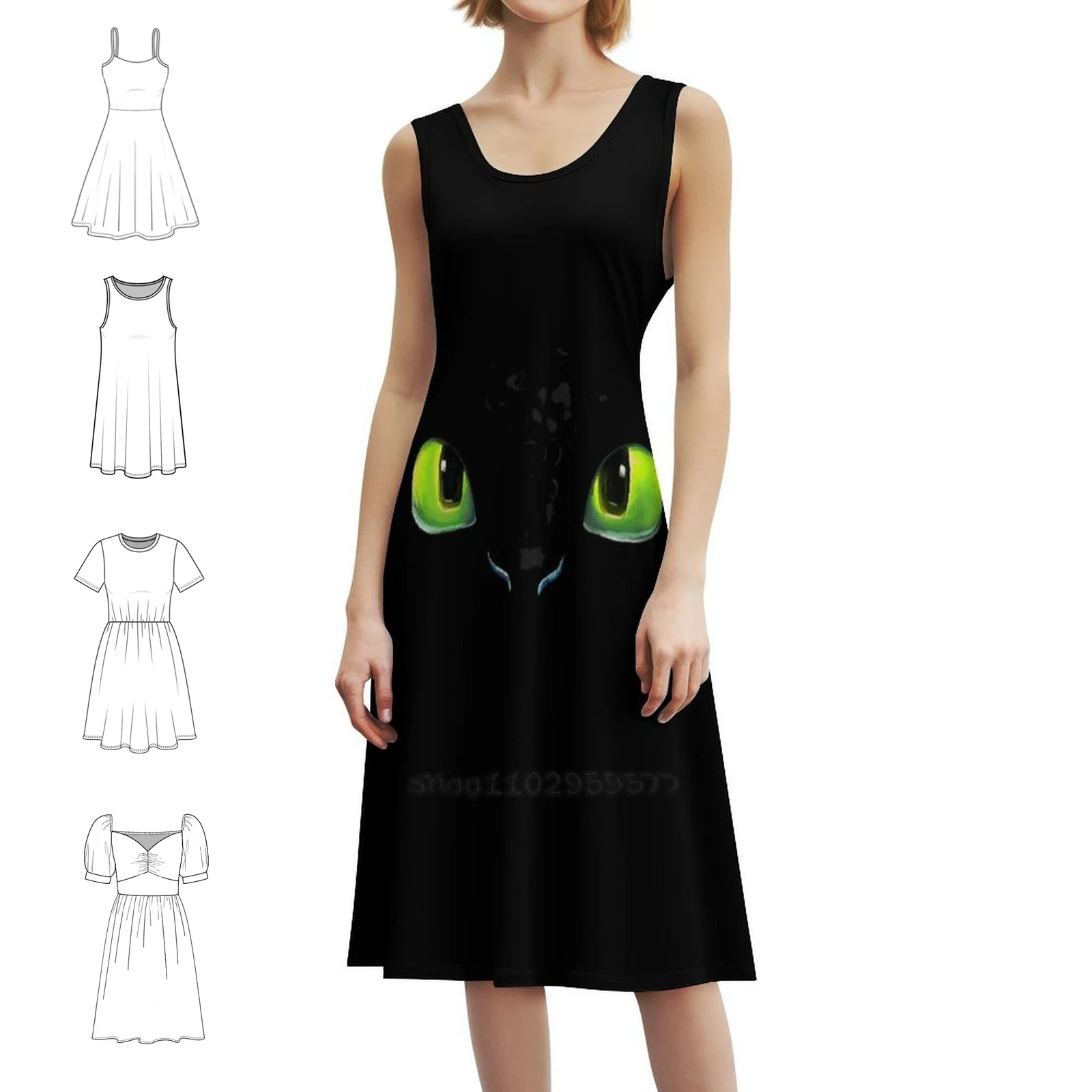 فستان بوهيمي عتيق بعيون التنين بأكمام منتفخة أو خيارات بدون أكمام للنساء فستان عيون التنين الوقواق Nightfury Night Fury #1