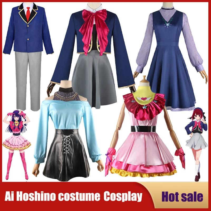 Anime Oshi No Ko Fantasia Cosplay com Peruca, Ai Hoshino, Rubi Akuamarin, Arima Kana, Vestido Lolita Rosa, Saia de Palco, Roupa de Halloween