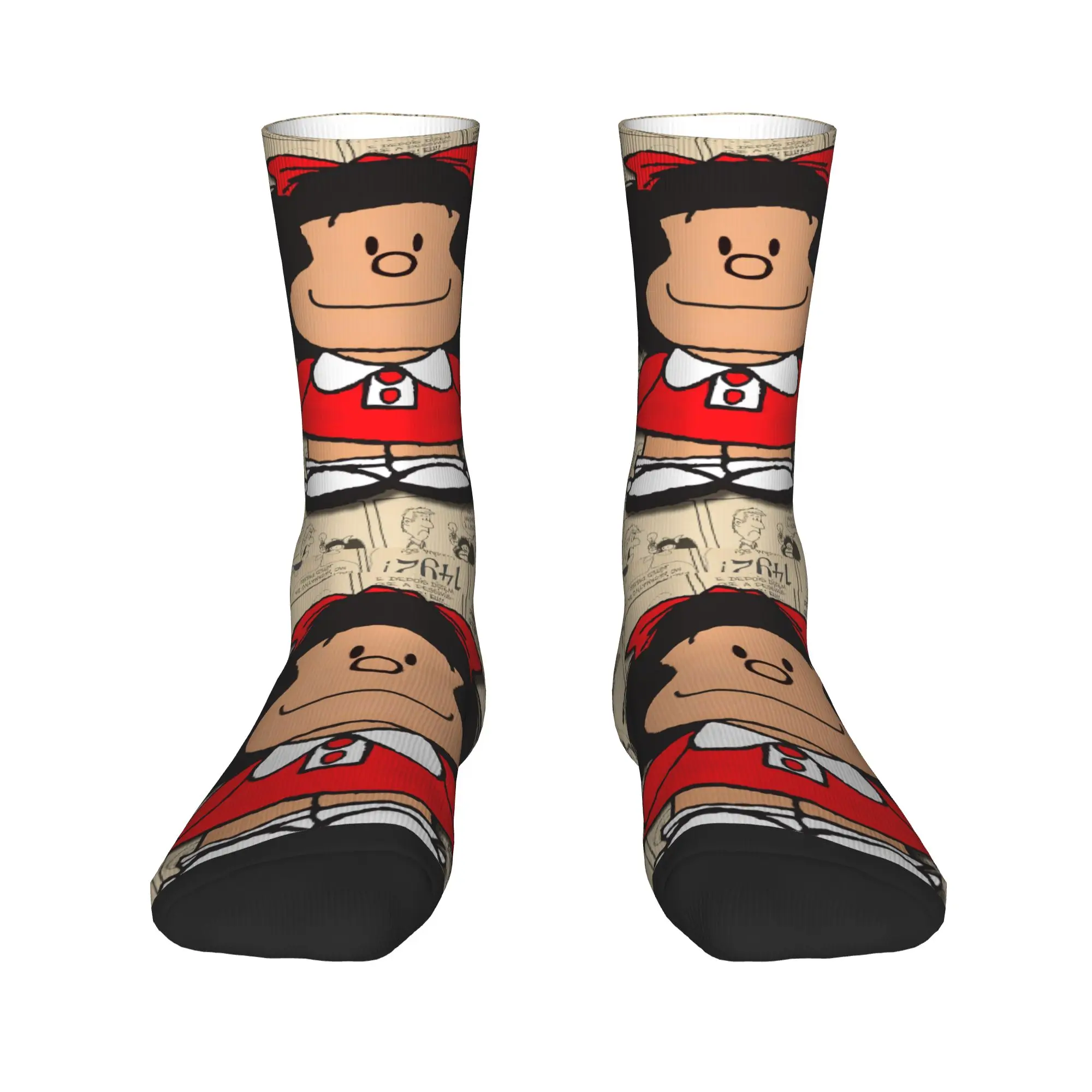 Fashion Mens Vintage Mafalda Manga Socks Unisex Warm Comfortable 3D Printed Quino Comic Cartoon Crew Socks