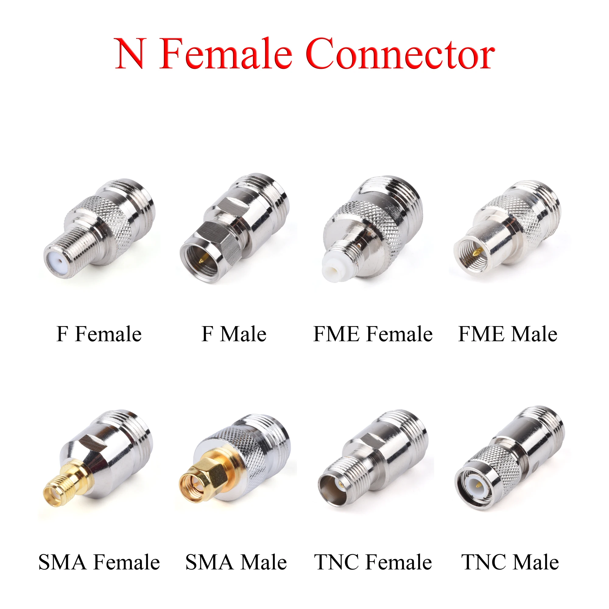 

Коаксиальный радиочастотный разъем, 5 шт., разъем N мама-SMA TNC FME F папа/SMA TNC FME F мама, адаптер для телевизора, ретранслятора, антенны