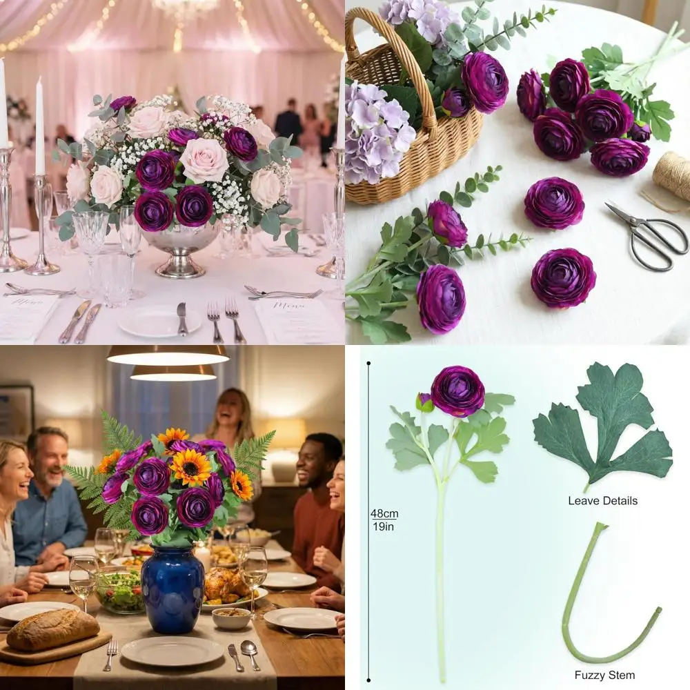 

Silk Ranunculus Bouquet with Realistic Touch Stems, Set of 10 Flowers