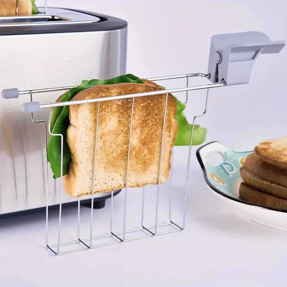 Stainless Steel Toaster Grill Rack Heat-resistant Anti-scald Handle Toast Slice Holder Professional Sandwich Holder Bread