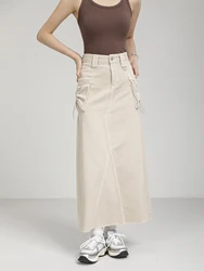 ZHISILAO New Harajuku Pocket Cargo Skirt Women Vintage Casual Split High Waist A-line Long Skirt Autumn 2023