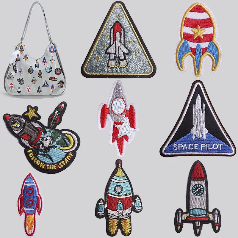 Iron On Patches for Clothes Rocket Clothing Stickers Fabric Sewing Embroidered Patch Thermal Adhesive Applique Fusible Badges