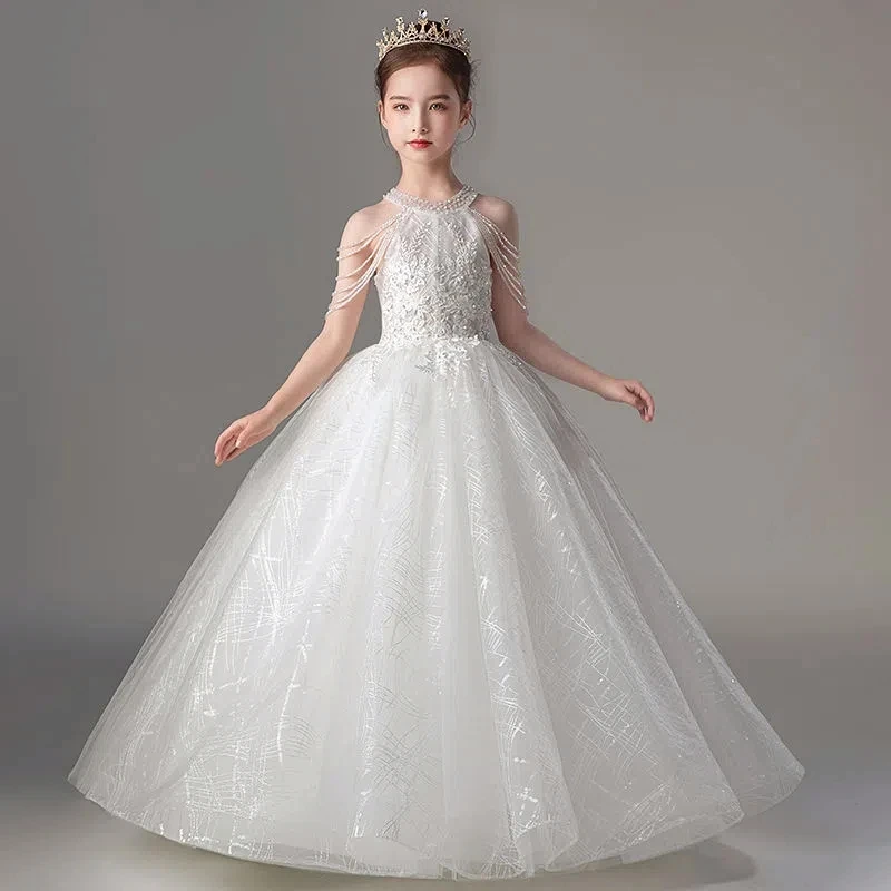 Children Gala Ball Gowns For 2-14 Years Kids Birthday Party Luxury Princess Tulle Dresses Piano Performance Elegant Costumes