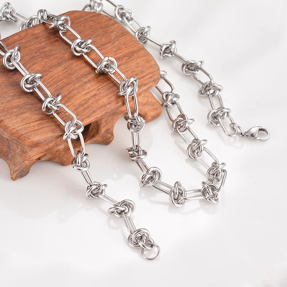 1 Stück Edelstahl-Knotenkettenhalskette für Damen und Herren, Hip-Hop-Ausgefallene Choker-Halskette, Modeschmuck – Detail 6