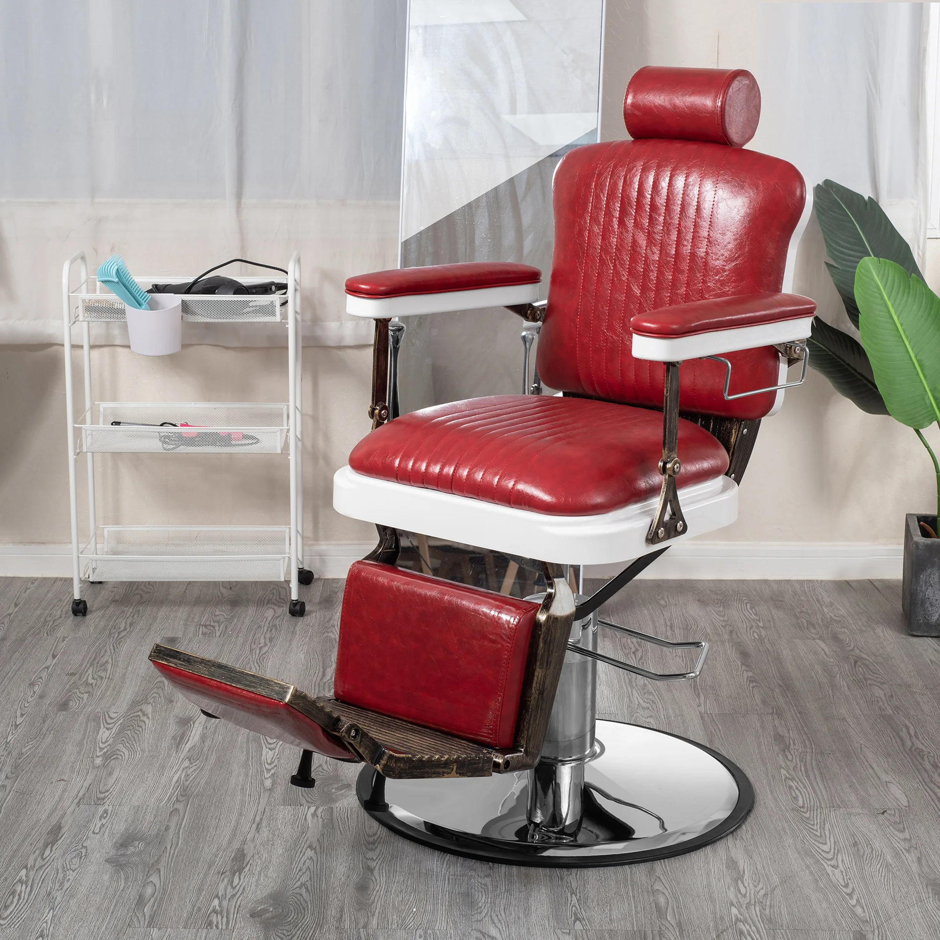 Professional Hydraulic Lift Retro Barber Chair, Vintage Lincoln Style Salon Spa Shampoo Equipment