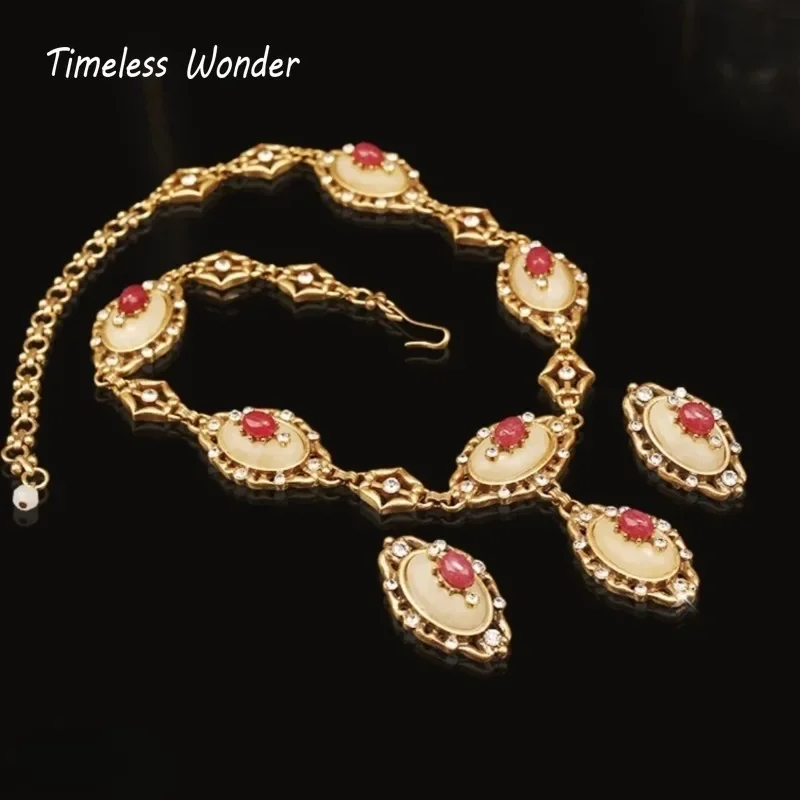 Timeless Wonder Retro Zircon Glass Floral Pave Necklace N Button Earrings for Women Designer Jewelry Set Trendy Top Vintage 4612