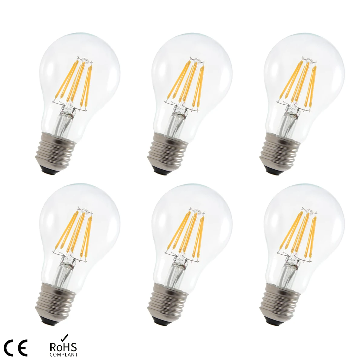 

E27 A19 Led filament bulb clear glass edison 4W 8W A60 Natural white 4500K Light bulbs indoor home living room table 220V