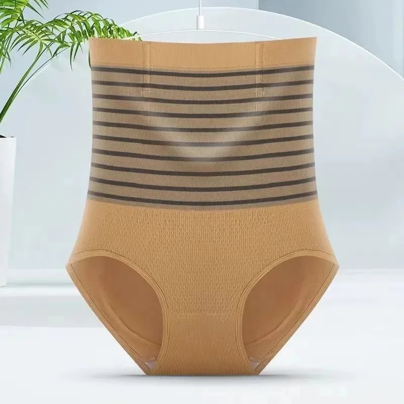 1 Uds. Bragas moldeadoras de cintura alta sin rastro para mujer, ropa interior adelgazante, levantador de glúteos, bragas de Control, pantalones moldeadores a rayas