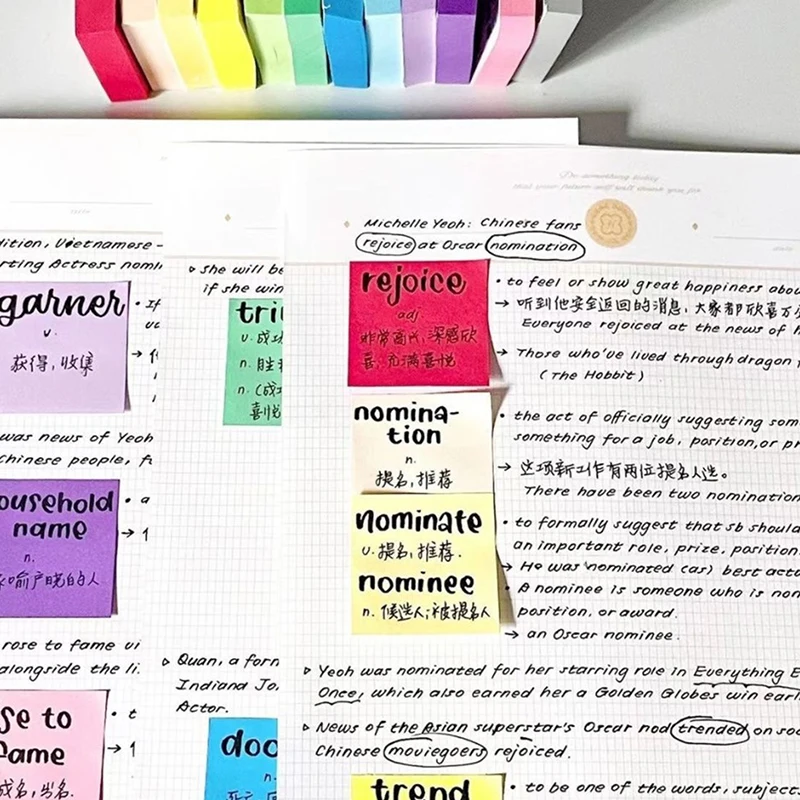 透明な付箋、メモ帳、防水タブ、n回のステッカー、学校の文房具、事務用品、11色、100枚