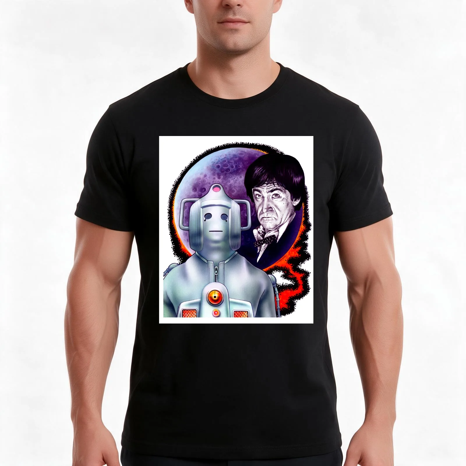 The 2nd Doctor and the Cyberman T-Shirt, Novelty Saying Tshirt, Soft Cotton Crew Neck Everyday Top