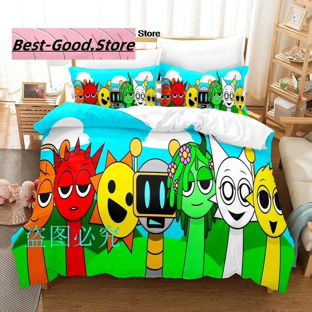 

Sprunki Bedding Set Single Twin Full Queen King Size Bed Set Adult Kid Bedroom Duvetcover SetsSprunki Anime parure de lit Bed 1