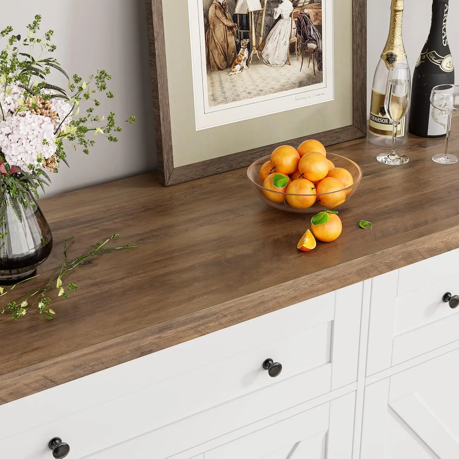 Buffet de planche de 55 "avec rangement, armoire de café-bar de ferme moderne avec étagères et égouts de proximité