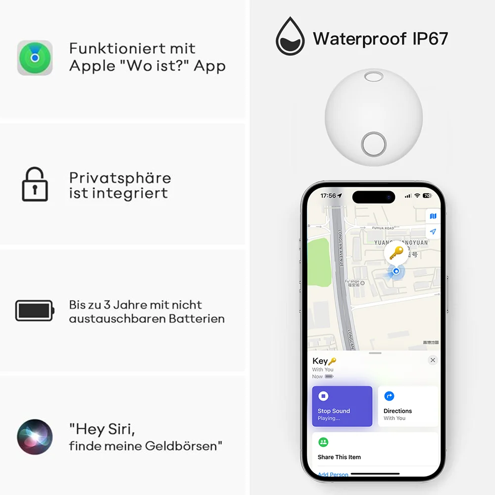 Smart Key Finder for iOS(Only) Find My Lost Tracker for Car key Luggage Wallet Locating with Long Battery Life Anti-Lost Locator image 5