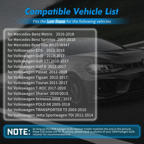 Imagen 2 del producto BEVINSEE 10000LM 100W H7 Bombilla de faro LED de alta potencia todo en uno para Volkswagen Golf 6 MK6 Golf 7 MK7 Touran para VW Passat 12V