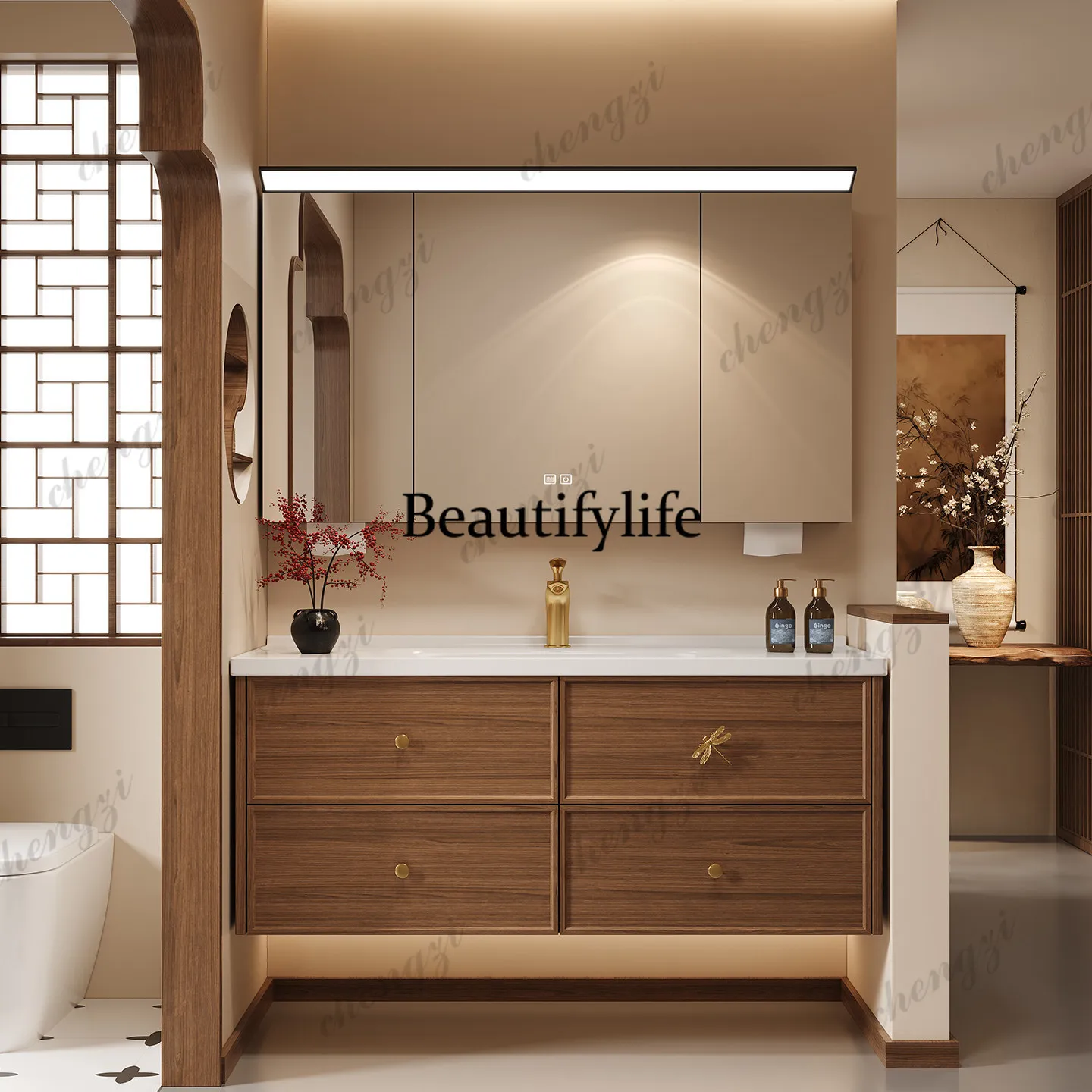 New Song's Aesthetics Bathroom Cabinet Ceramic Integrated Basin Toilet Wash Table Ancient Style