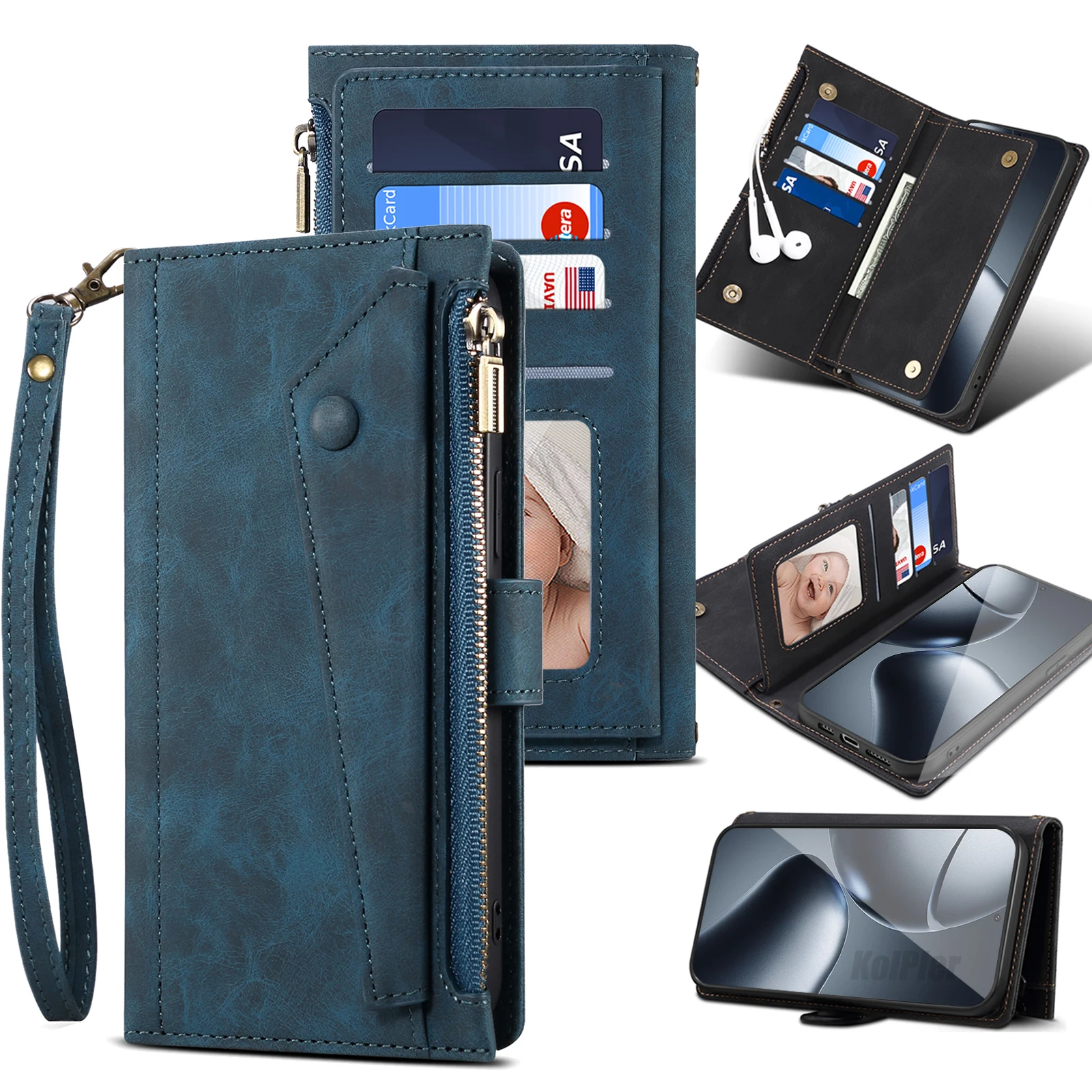 New 9 Cards Zipper Flip Leather Case For Xiaomi Mi 14T Pro / Mi14T Wallet Book Mobile Phone Case With Free Rope for Mi14T Capa