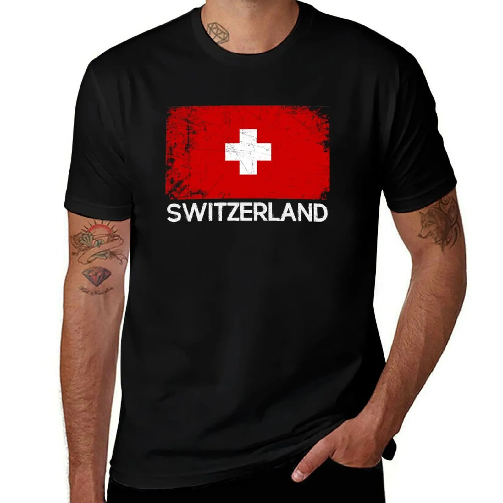Swiss Flag Design | Vintage Made In Switzerland Gift T-Shirt Retro Graphic Print T-Shirt