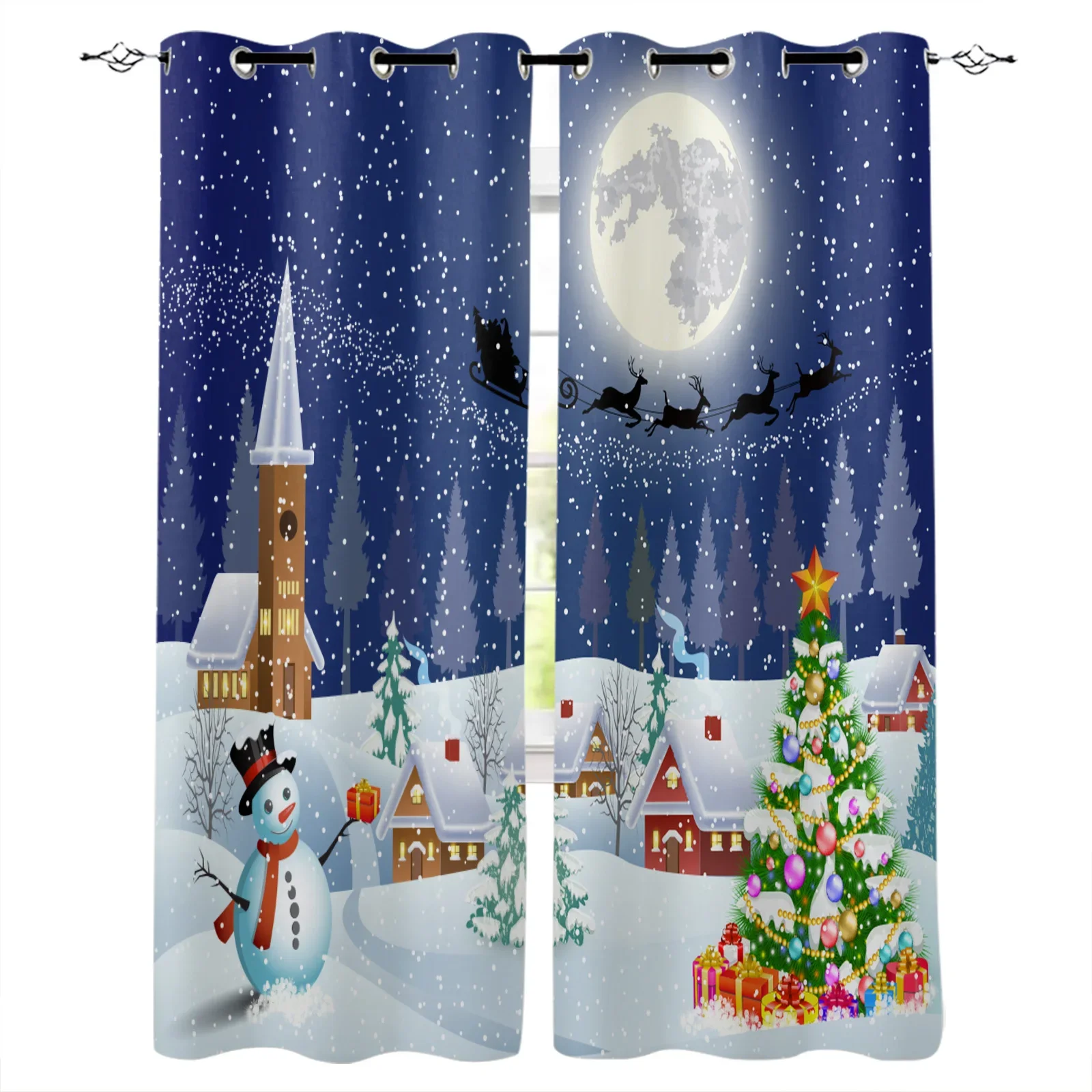 Santa Claus Christmas Decoration Christmas Blackout Curtains 3D Print Window Curtain Bedroom Living Room Decor Window Treatments