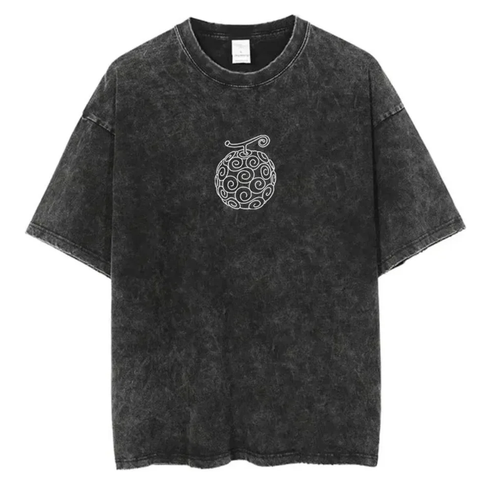 One Piece Anime Print T-Shirt for Men - Summer Fashion, Washed Cotton, Loose Fit, Versatile Short Sleeve