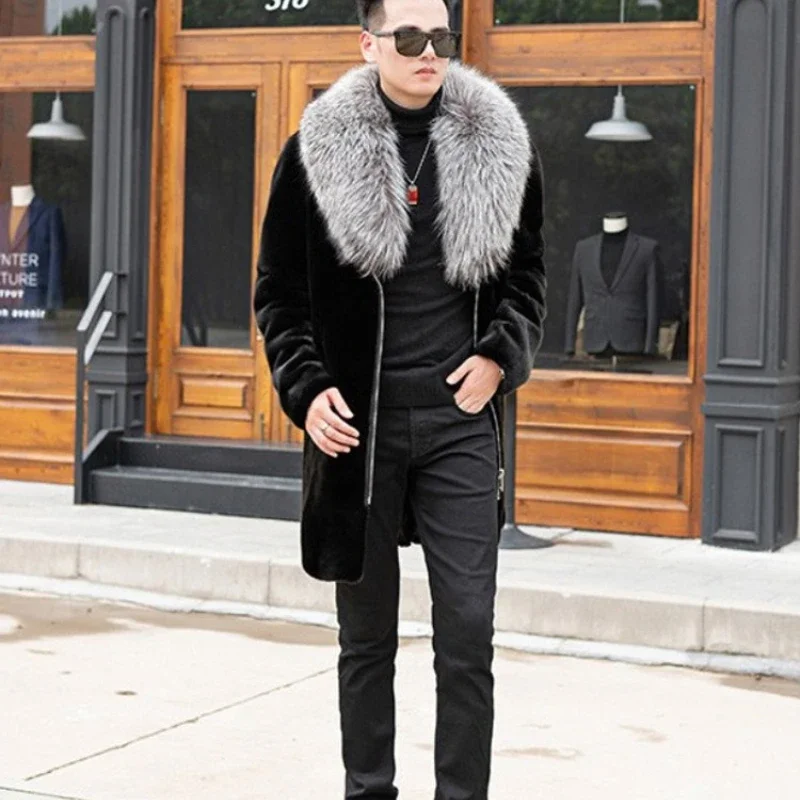 Luxury Men's Winter Trench Coat Faux Fur Coat Warm Fur Collar Fur Jacket Simple Comfortable Casual Design Fashion Soft Versatile