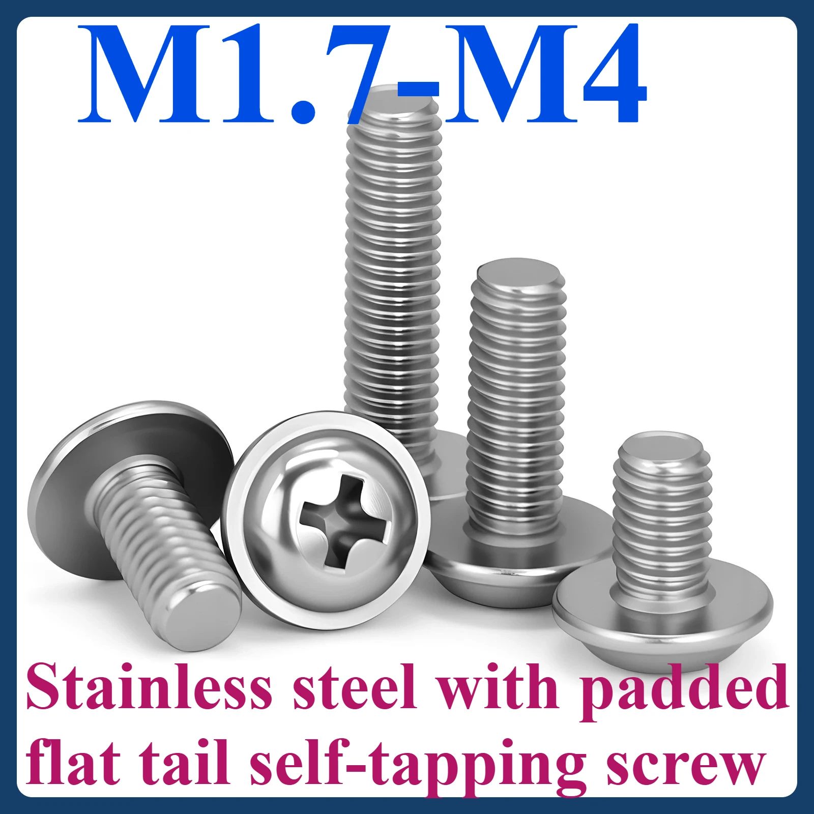 

M1.7 M2 M2.2 M2.6 M3 M3.5 M4 304 stainless steel with pad flat tail self-tapping screws Round head cross stainless steel screws