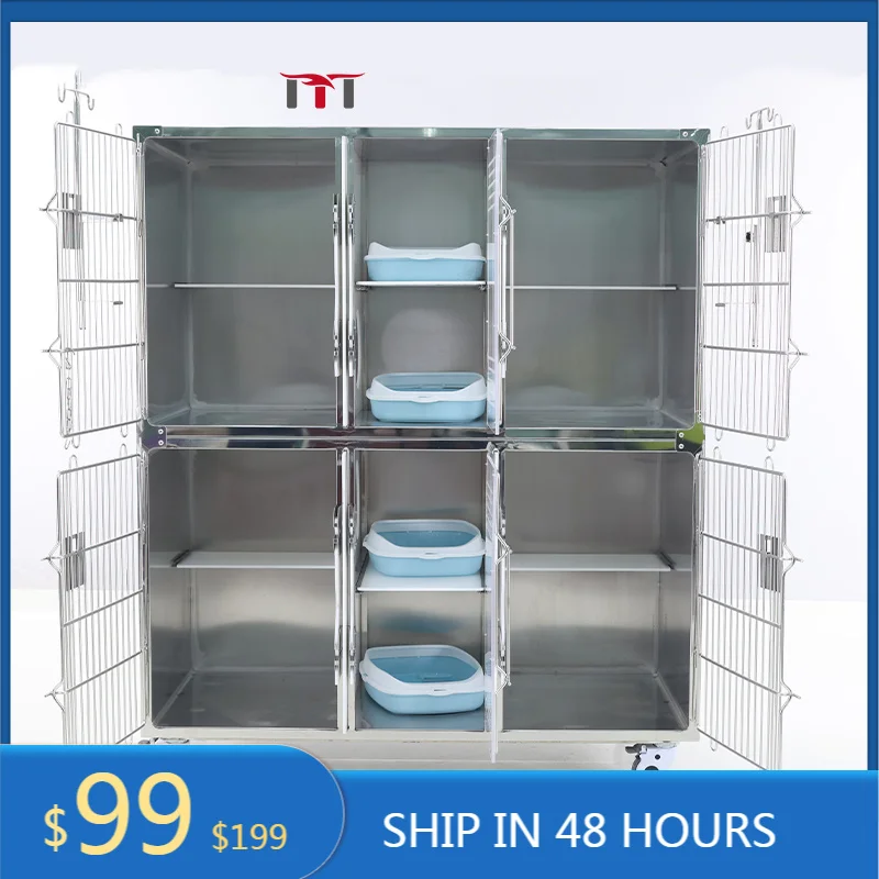 MT Pet Hospital 304 Stainless Steel Infrared Therapy ICU Cage Veterinary Dog Cat Cage For Pet Clinic Use