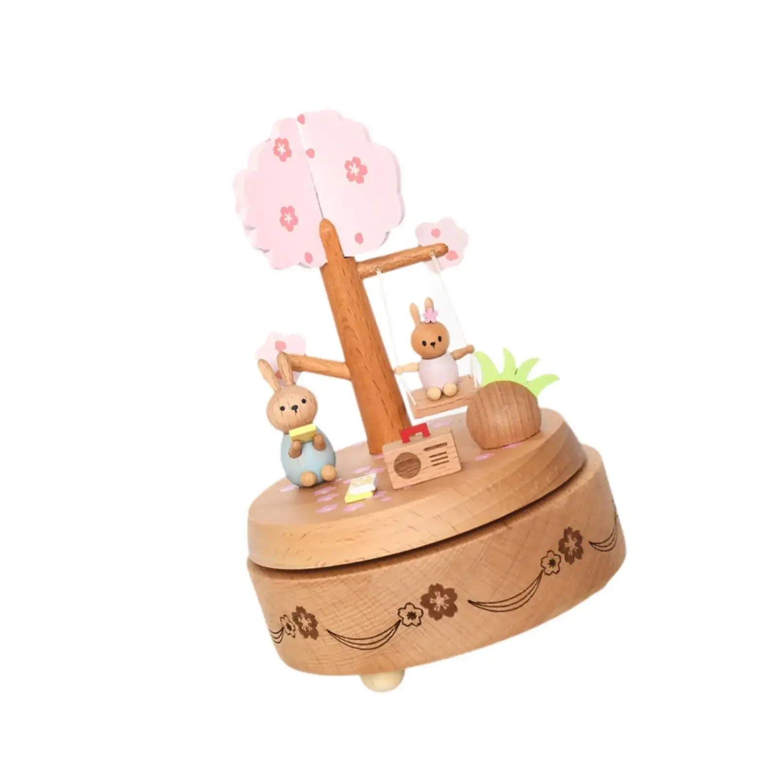 Classic Wooden Wind Up Music Box Rabbit Shape for Bedroom Shelf Decor Anniversary Couples Gift