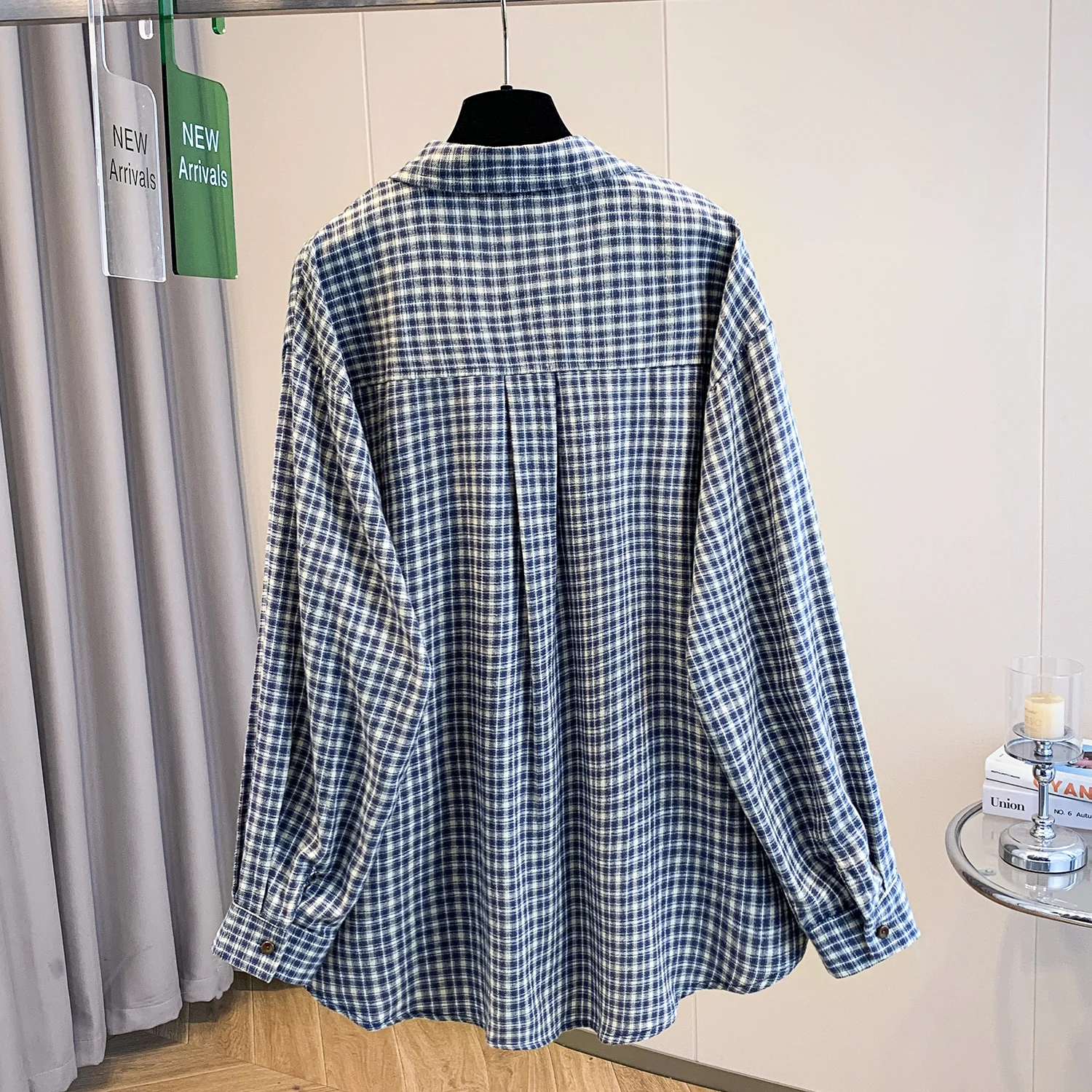 Cárdigan holgado a cuadros largo Sve para mujer irt Vintage azul Denim Floing versátil Casual Sle mezcla de poliéster y algodón