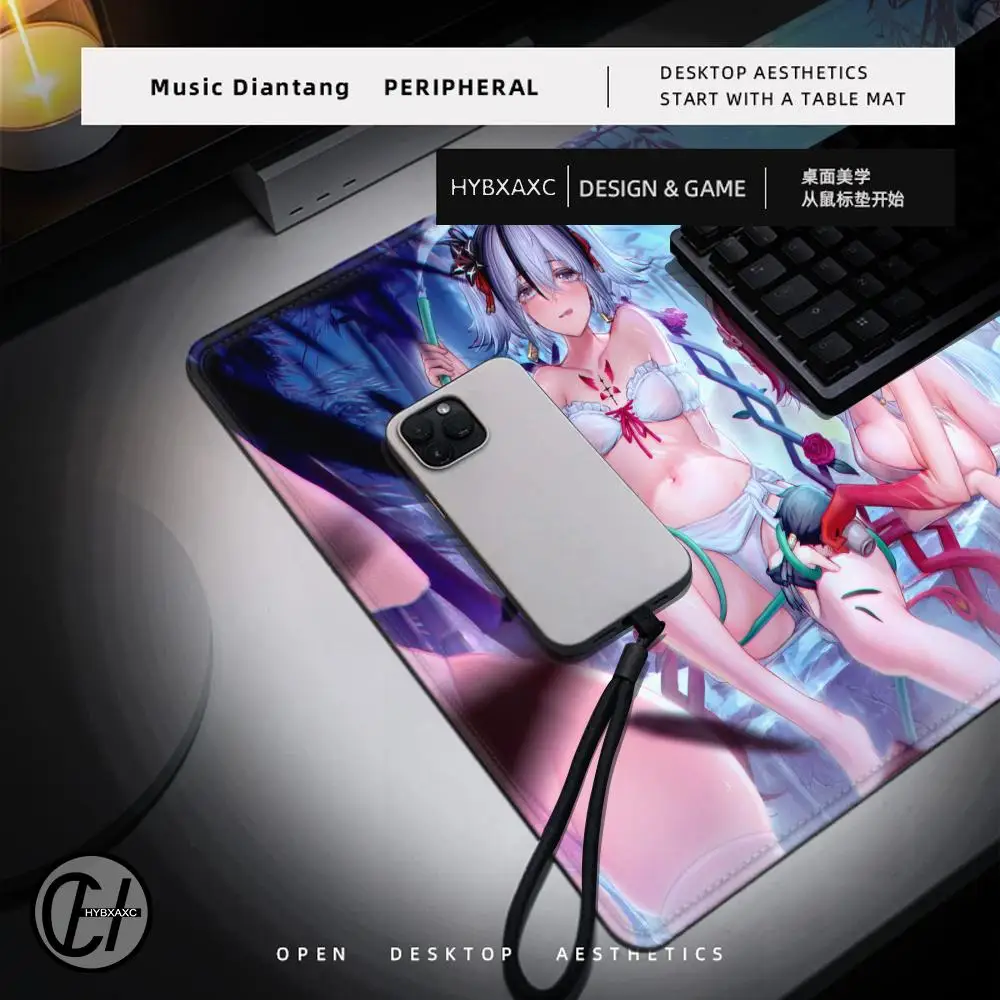 Hot selling item wuthering Wave Changli HD printing Large Rubber Laptop Desk Mat Mechanical Keyboard XXL Locking Edge Mouse pad