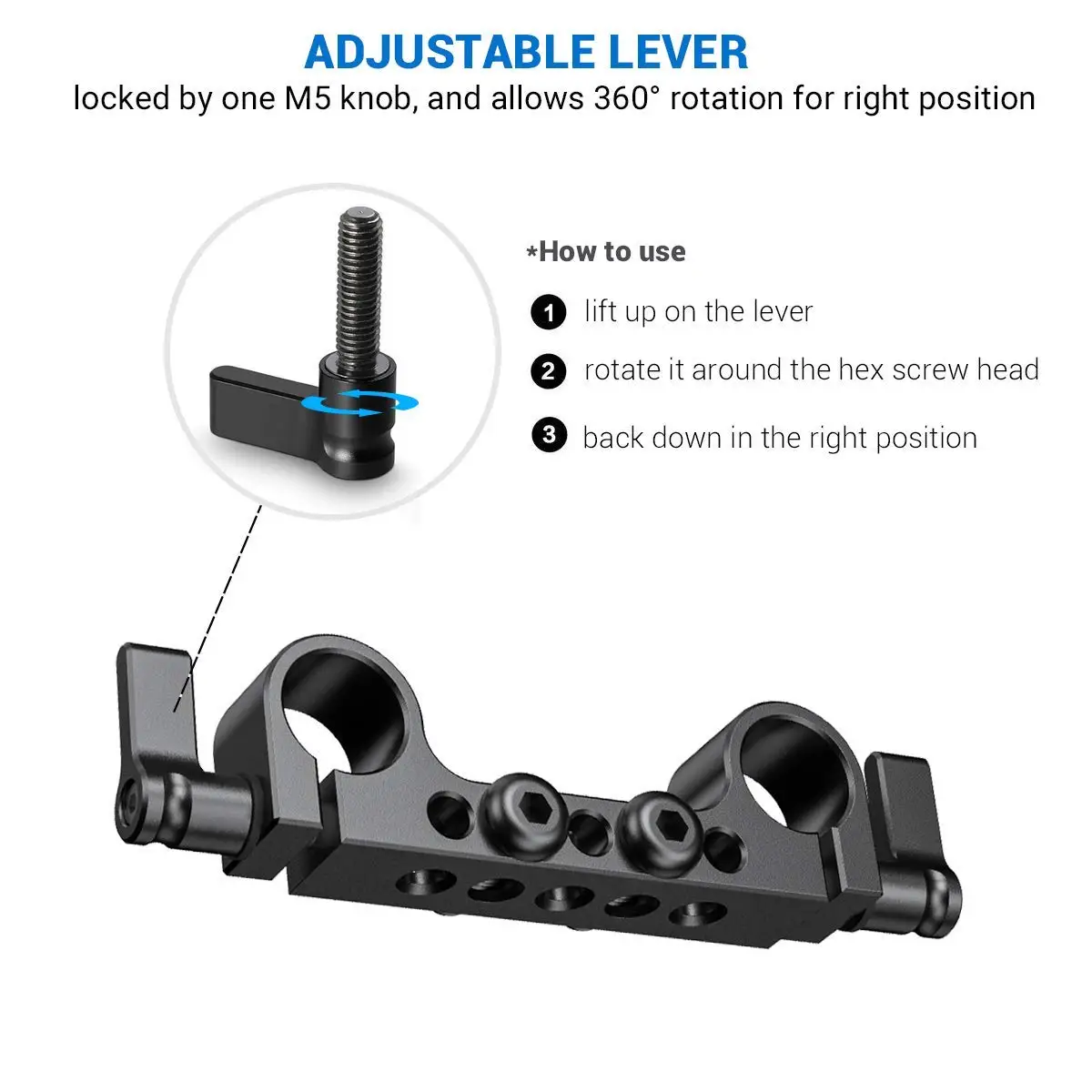 SmallRig Lightweight 15mm Railblock Rod Clamp w 1/4\