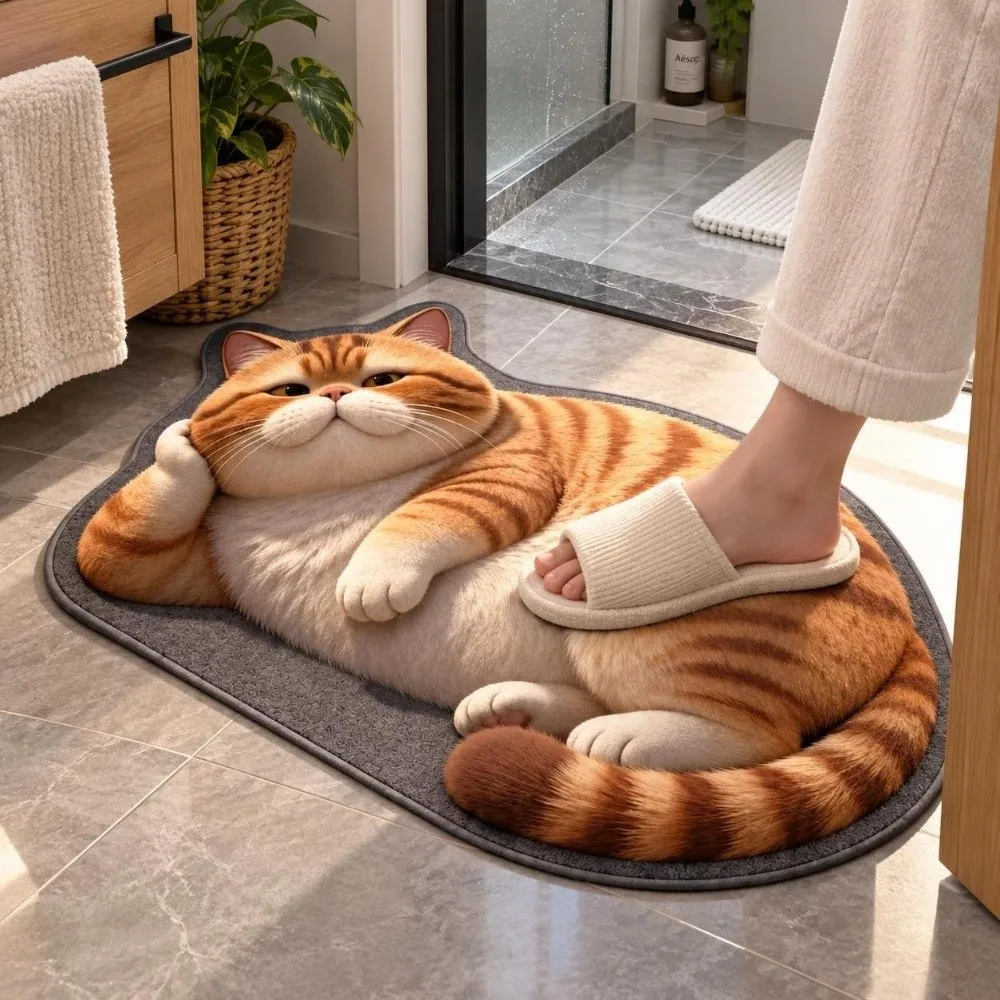 Diatomaceous Earth Lifelike Cat Floor Mat 40×60CM 50×80CM 60×90CM Non-slip Bathroom Carpet Water-absorbing Washable