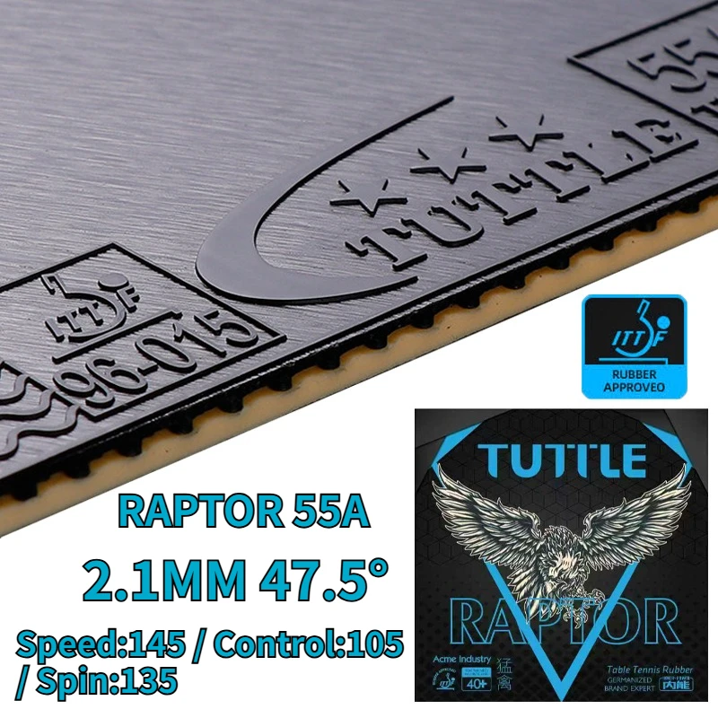 TUTTLE RAPTOR 55A ITTF Approved Table Tennis Rubber Pimples in with 2.1mm Inner Energy Quantum Sponge 47.5° Ping Pong Rubber