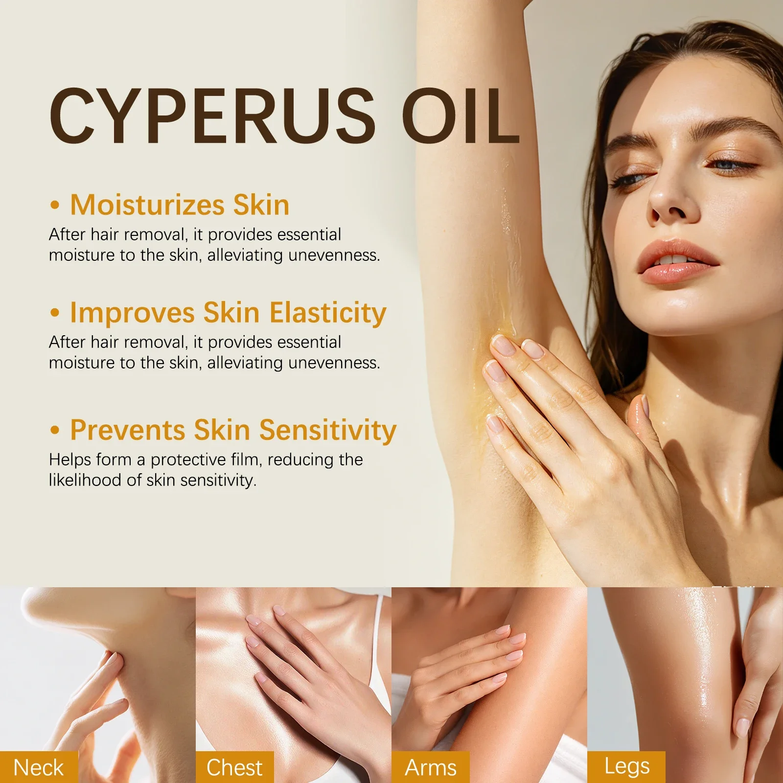 Cyperus Root Body Oil 60ml Jojoba Almond Post Hair Removal Care Hydrating Smooth Improve Uneven Tone For Arms Legs Underarm