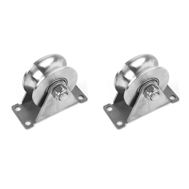 2X 2 Inch Sliding Door Wheels U-Slot Rollers Heavy Duty Pulleys Smooth Rolling Dual Bearing Plate Casters