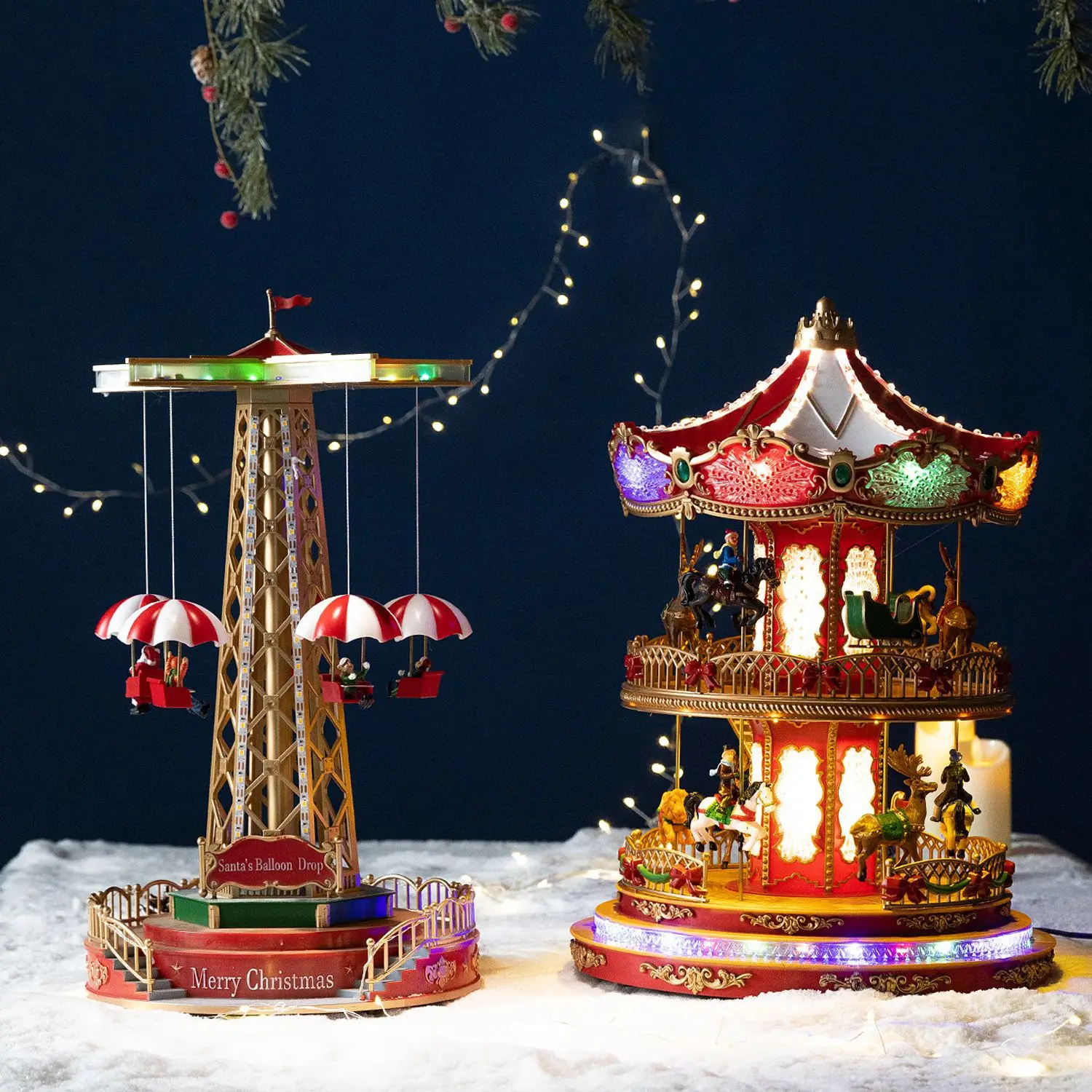 Christmas Carousel Music Box Amusement Park Flying Chair Luminous Music Box Christmas Gift Tabletop Ornament