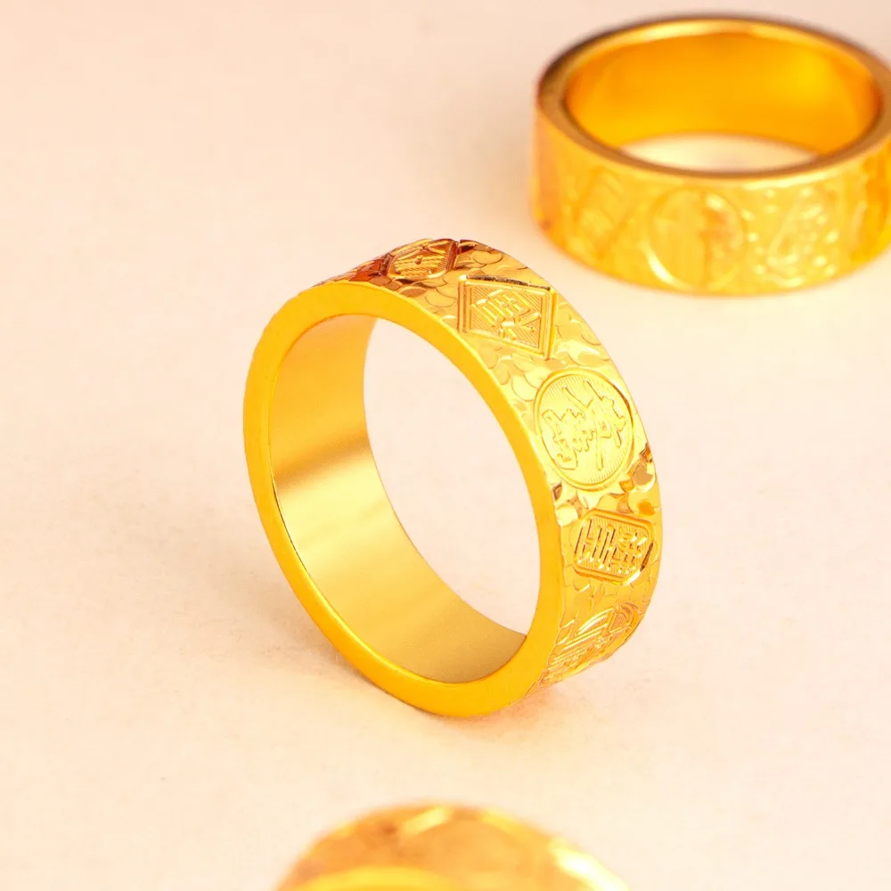 Burst flash lucky words broken ice ice ring female exquisite senior closed mouth 9999gold
