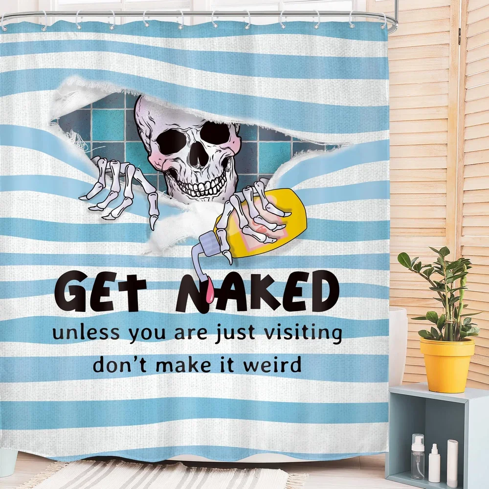 Funny Gothic Skull Shower Curtain Halloween Spooky Skull Skeleton in Bathtub Scary Creative Fabric Bathroom Decoration Curtain