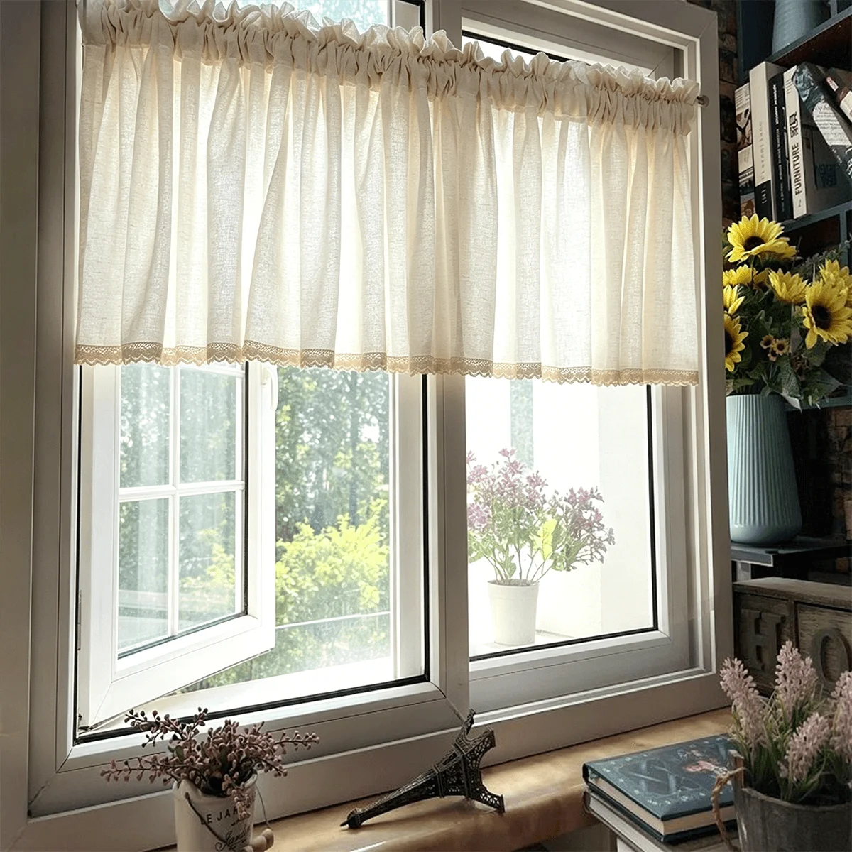 Linen Lace Sheer Curtains Are Suitable For Decorating Kitchen, Living Room, Bedroom, and Balcony Windows.
