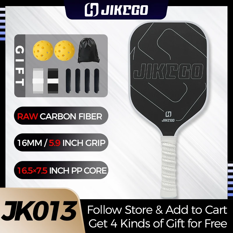 

JIKEGO Elongated Grip 5.9 inch T700 Raw Carbon Fiber Pickleball Paddle Professional Rackets Sets Pickle ball Balls Men Women RCF